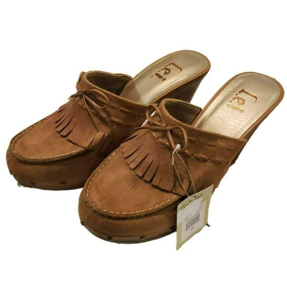 90s Y2K Coastal Cowgirl Boho Brown Platform Clogs Heels Deadstock - Picture 2 of 4